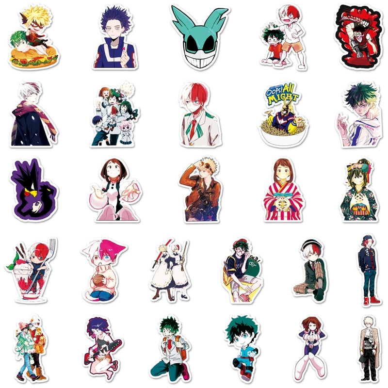 Collection of animated character stickers on a white background