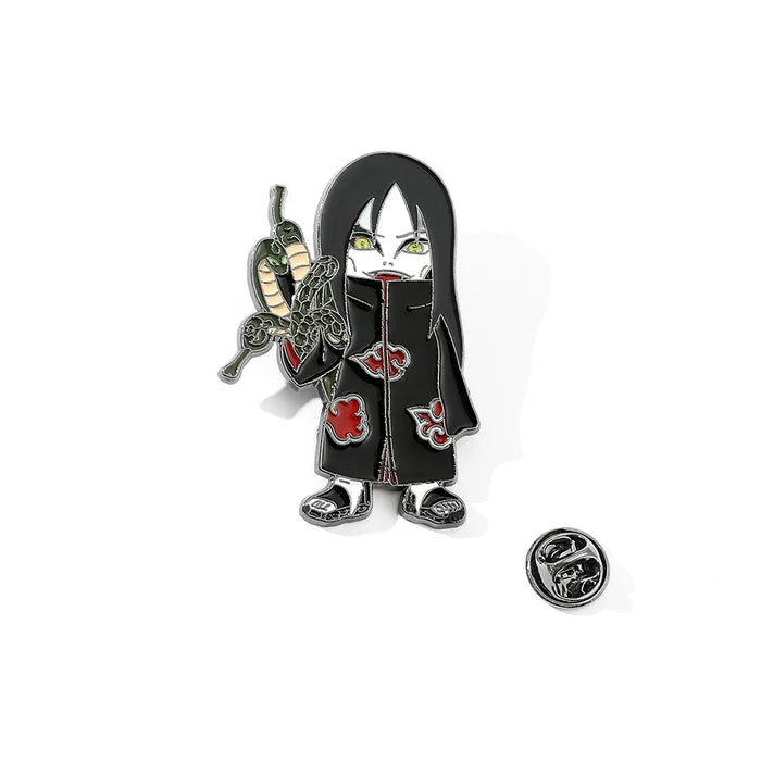 Pin with character design holding a weapon on a white background