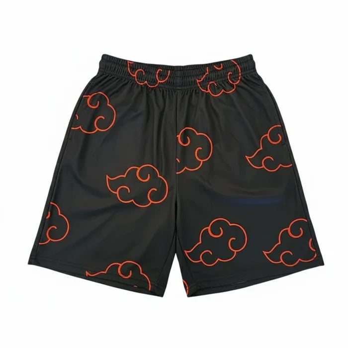 Black Naruto Mesh Shorts with red akatsuki cloud pattern