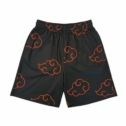 Black Naruto Mesh Shorts with red akatsuki cloud pattern