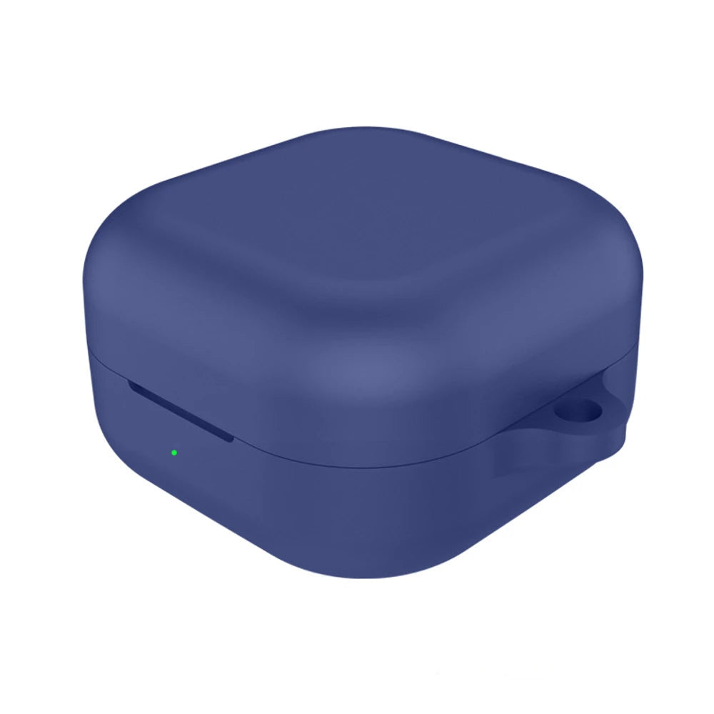 Blue wireless earbuds case on a white background