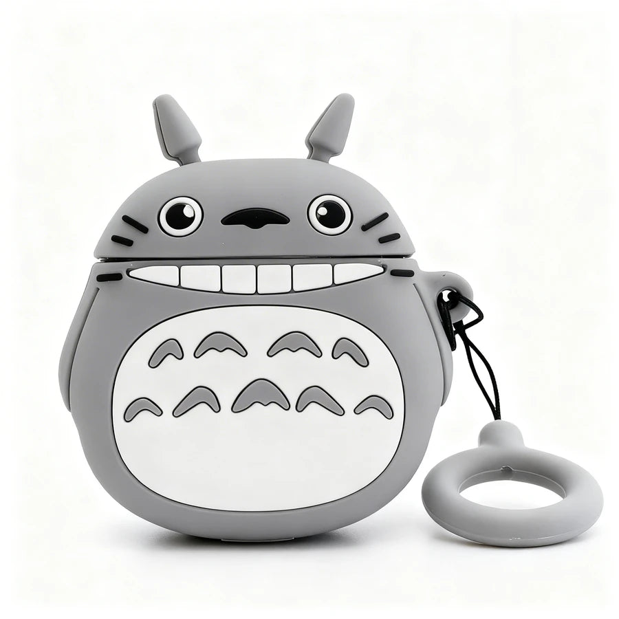 Gray character-shaped case with a ring holder on a white background