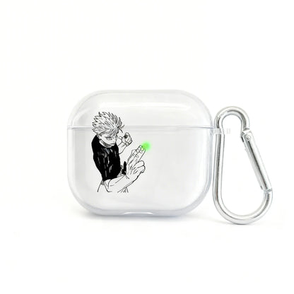 Clear air pod case with an illustration of a character holding a vape on a white background