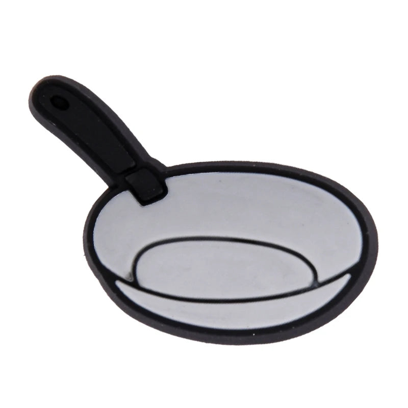 Small frying pan with a black handle on a white background