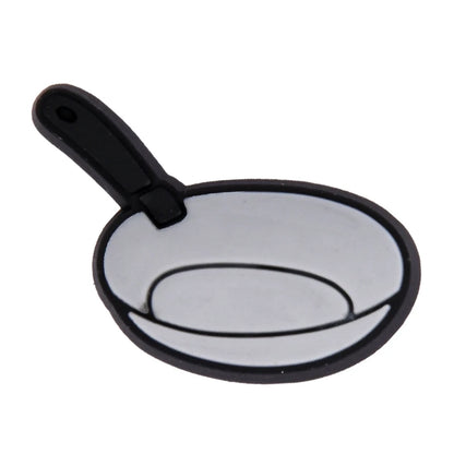 Small frying pan with a black handle on a white background