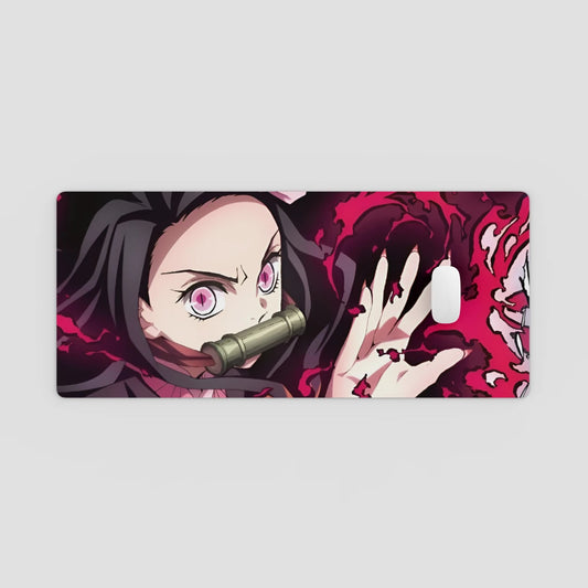 Anime-style mouse pad with character design on a light gray background