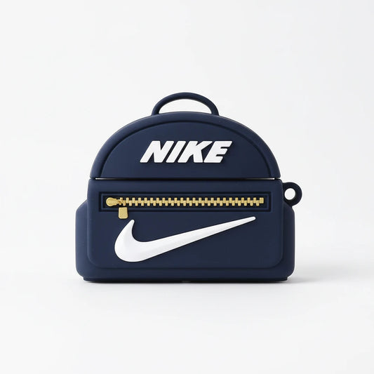 Navy blue Nike backpack with white logo on a light gray background