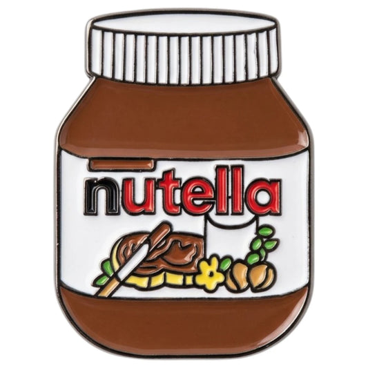 Pin with Nutella jar design on a white background