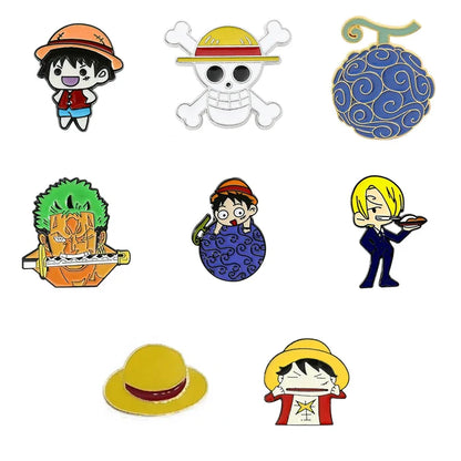 Set of colorful character pins on a white background