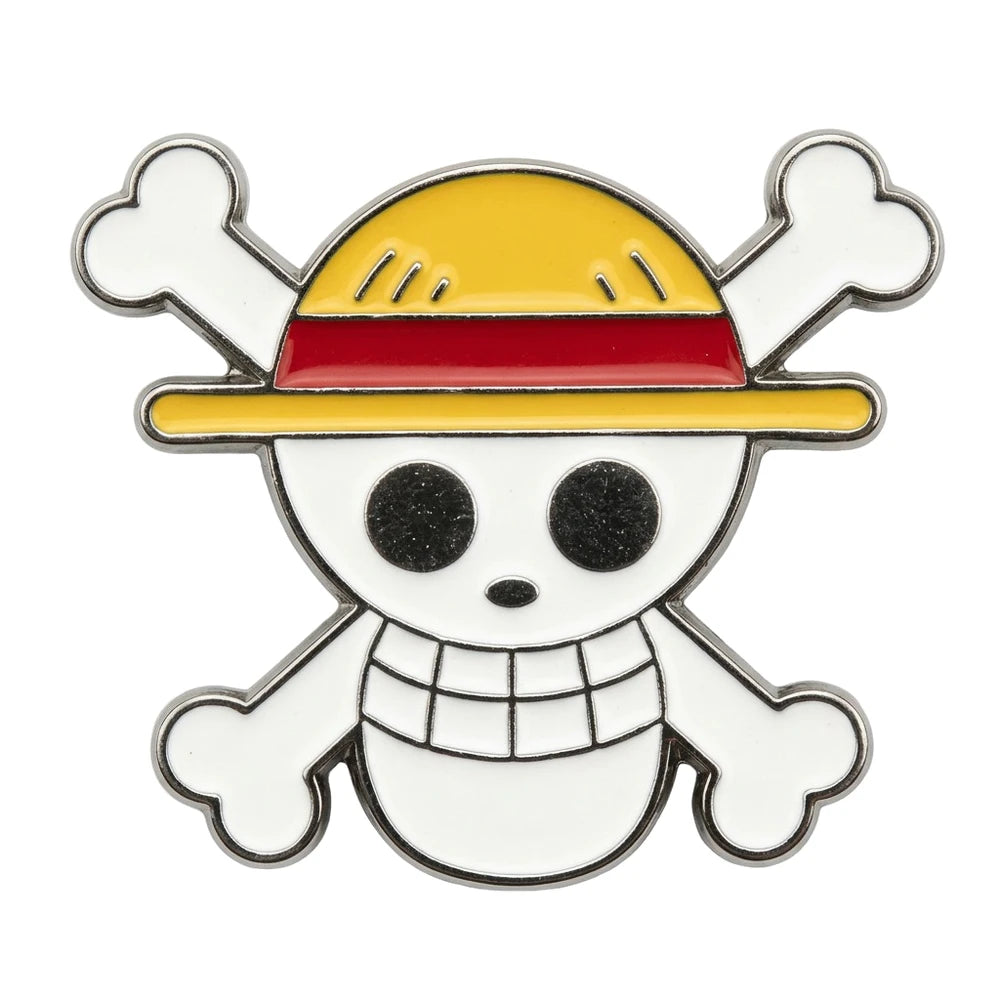 Skull with a yellow hat and crossbones on a white background