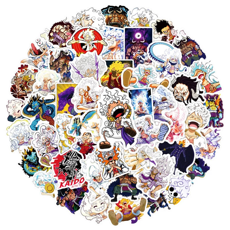 Collection of various anime stickers arranged in a circular pattern on a white background.