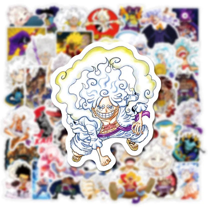 Sticker of an animated character with a colorful background featuring other characters.