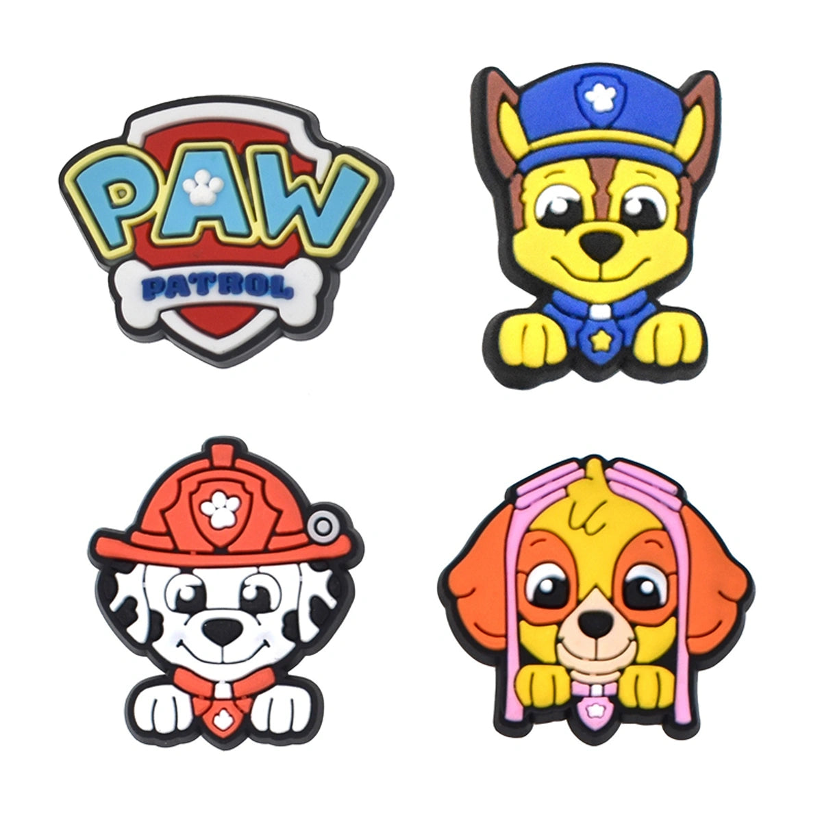 Three colorful dog character pins with 'PAW Patrol' logo on a white background