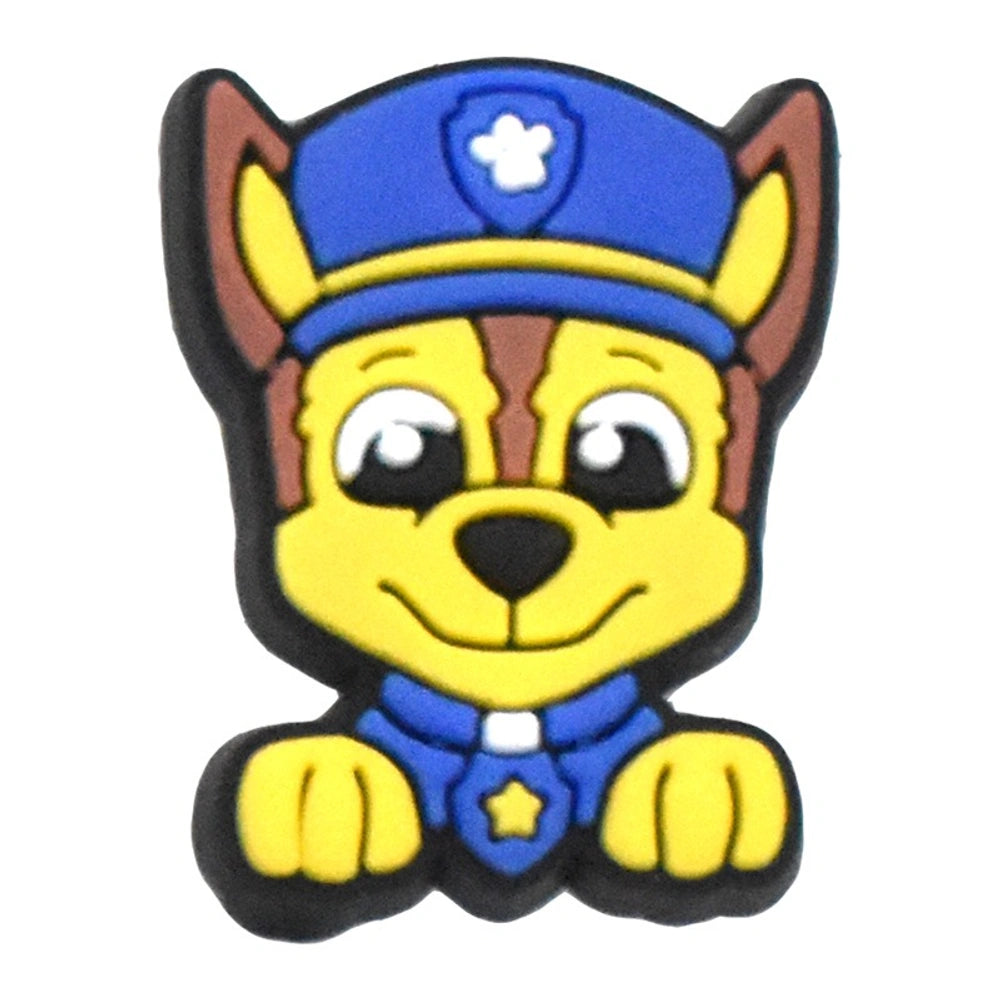 Cartoon character in a police uniform with a blue hat on a white background