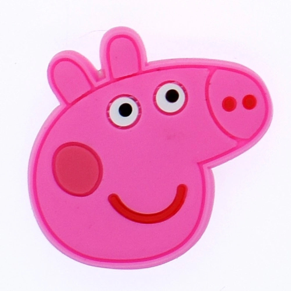 Pink cartoon pig face with a happy expression on a white background