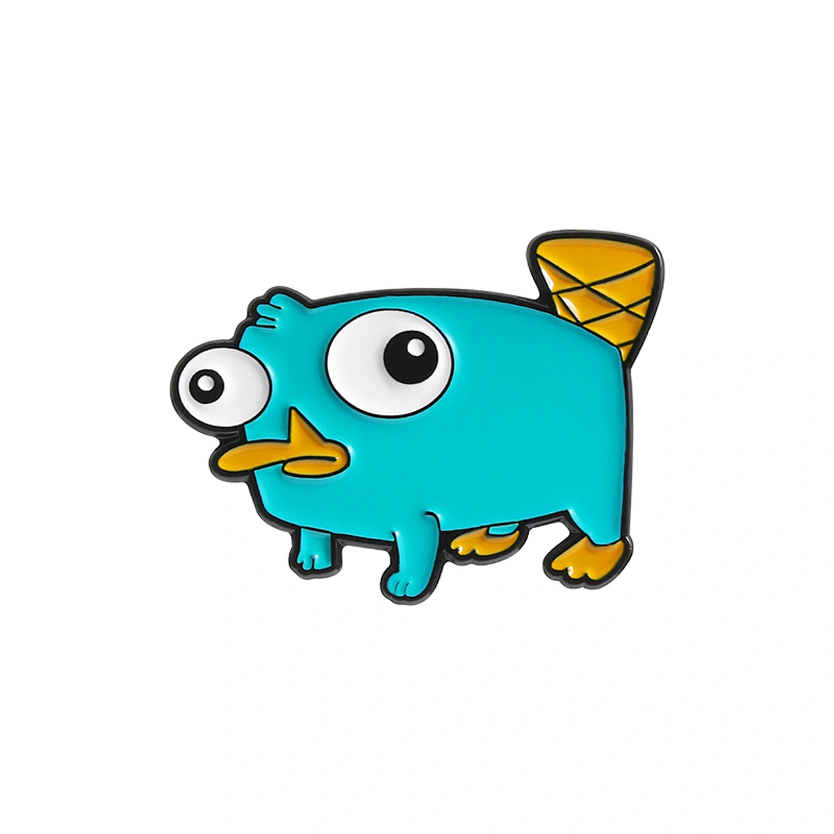 Cartoon-like blue creature with yellow accents on a white background