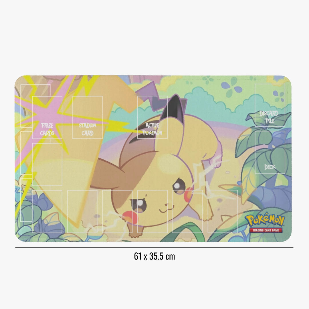 Pokémon trading card game playmat with a character design on a white background
