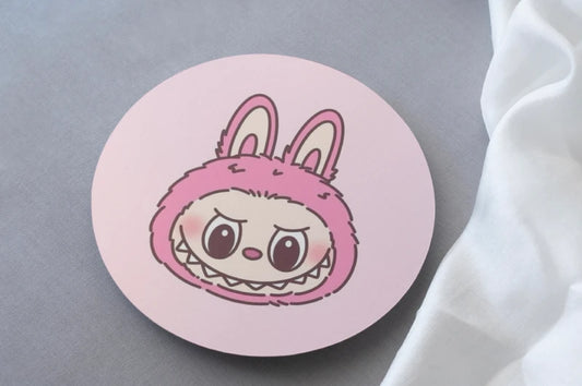 Pink Labubu MDF Coaster 3.75 inches by 3.75 inches