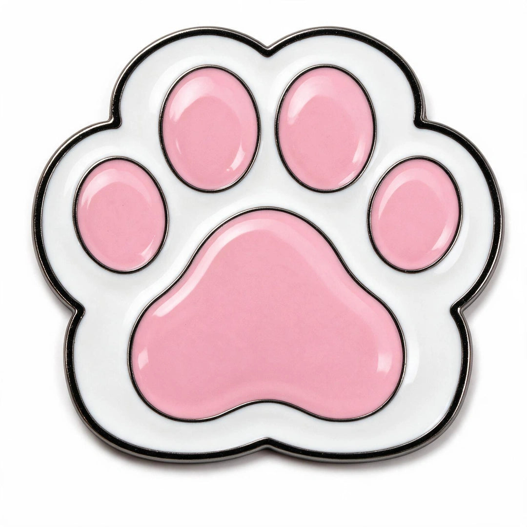 A pink and white paw phone sticker  shaped accessory with a black outline, shown on a plain white background.
