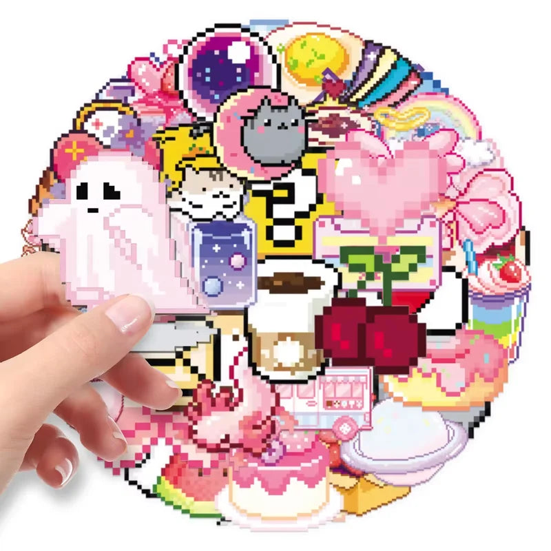 Pixelated Kawaii Die Cut Stickers