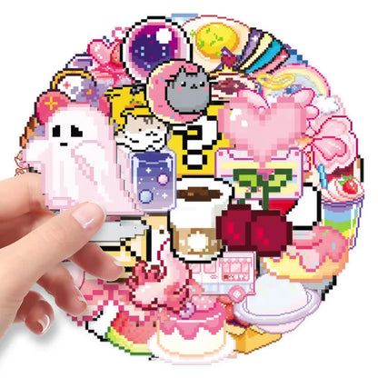 Pixelated Kawaii Die Cut Stickers