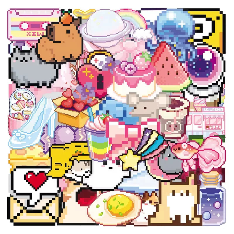 Pixelated Kawaii Die Cut Stickers