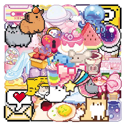 Pixelated Kawaii Die Cut Stickers