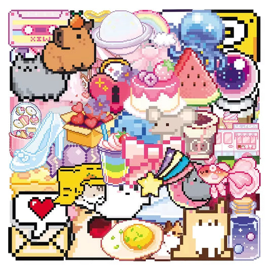 Pixelated Kawaii Die Cut Stickers
