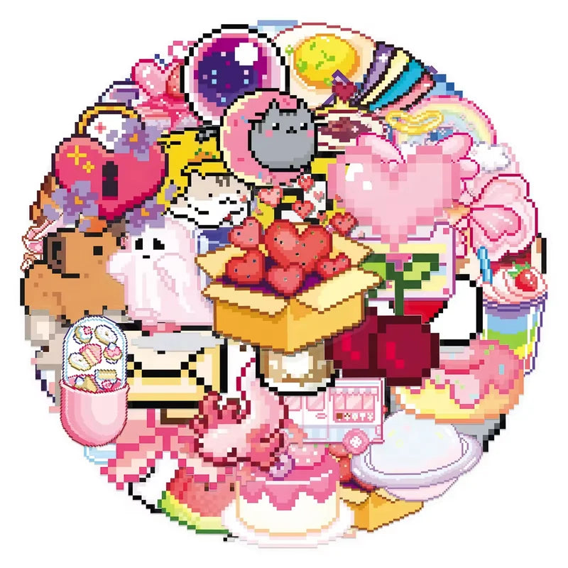 Pixelated Kawaii Die Cut Stickers