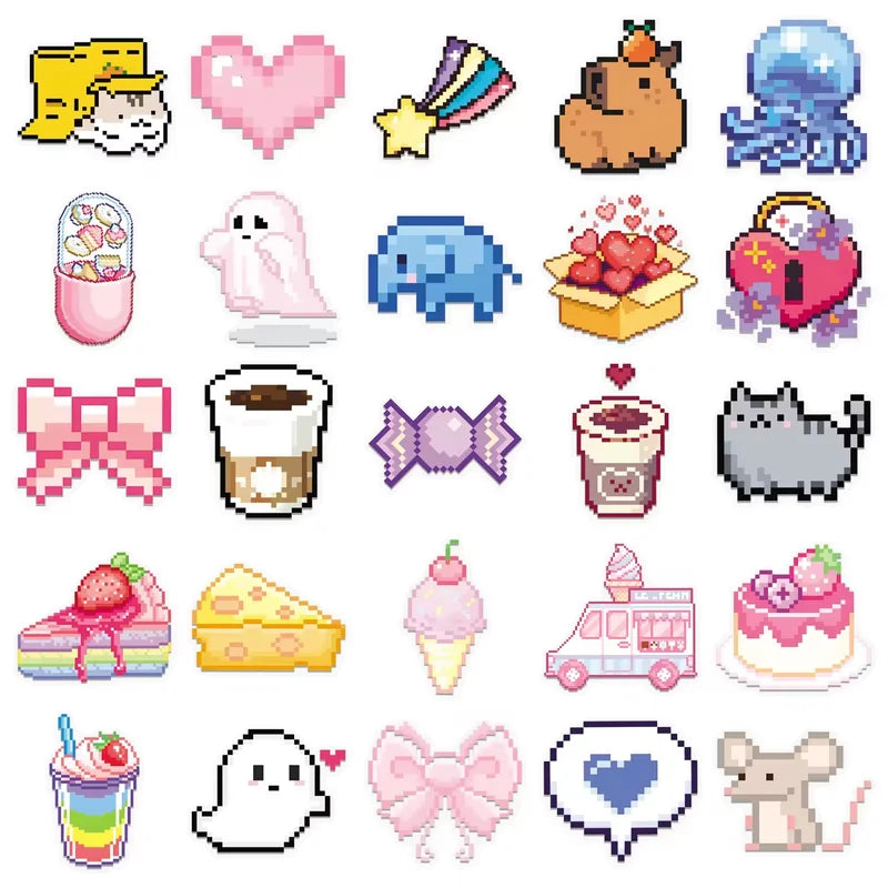 Pixelated Kawaii Die Cut Stickers