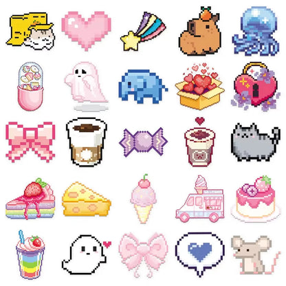 Pixelated Kawaii Die Cut Stickers