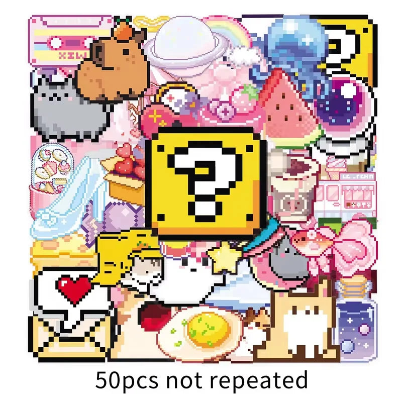 Pixelated Kawaii Die Cut Stickers