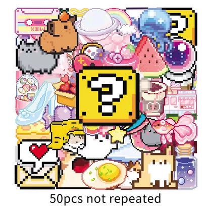Pixelated Kawaii Die Cut Stickers