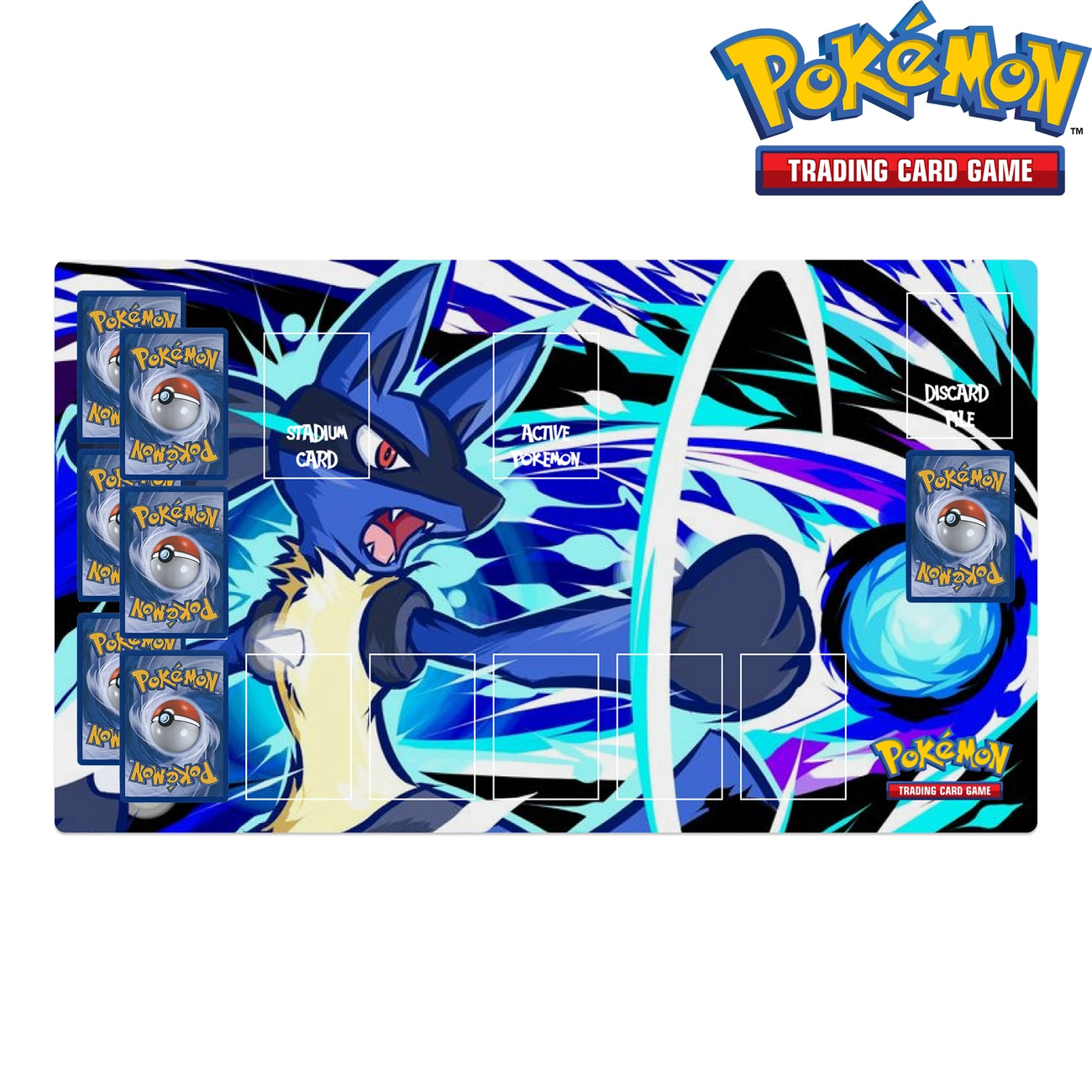 Pokémon trading card game packaging with a blue and black character design.