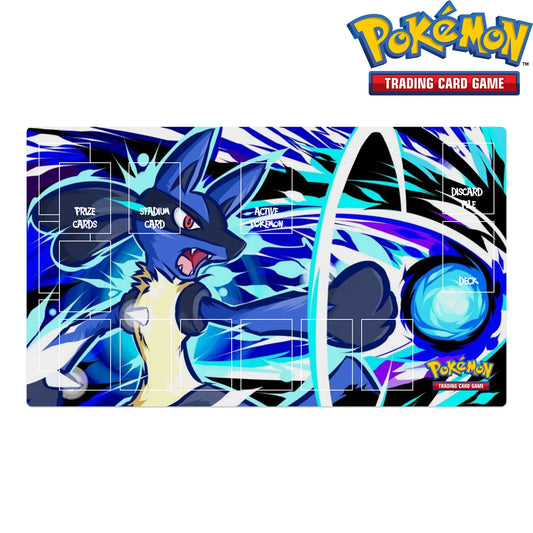 Pokémon trading card game mat with a character design on a white background