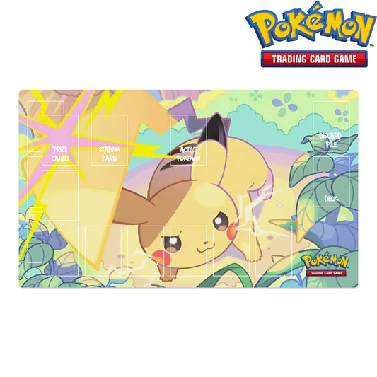 Pokémon trading card game mat with a character holding an ice cream cone on a colorful background.
