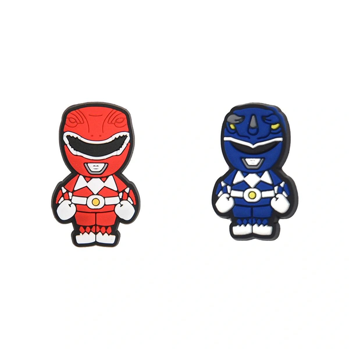 Two cartoon-style figurines, one red and one blue, on a white background