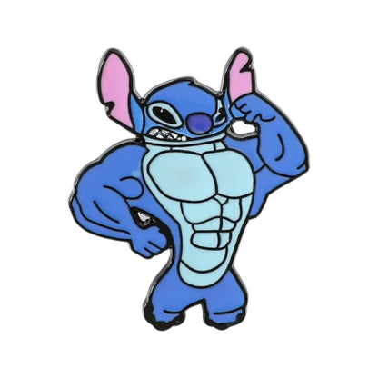 stitch muscular enamel pins