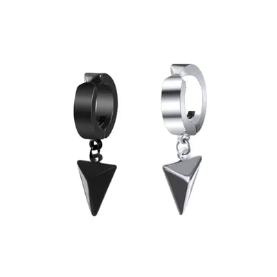 Black and Silver Pyramid Dangling Clip On Earrings
