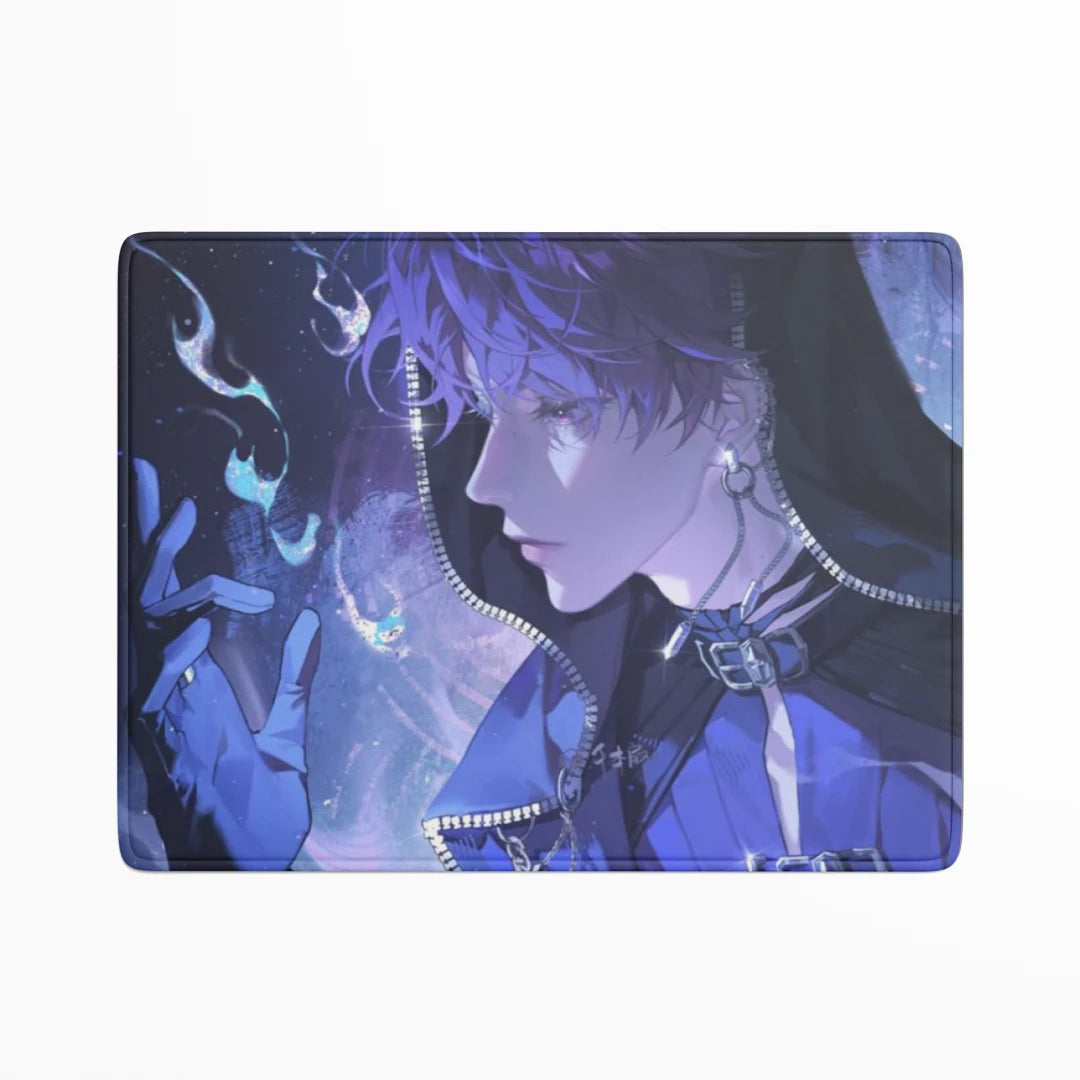 Mouse pad with anime-style character design on a white background