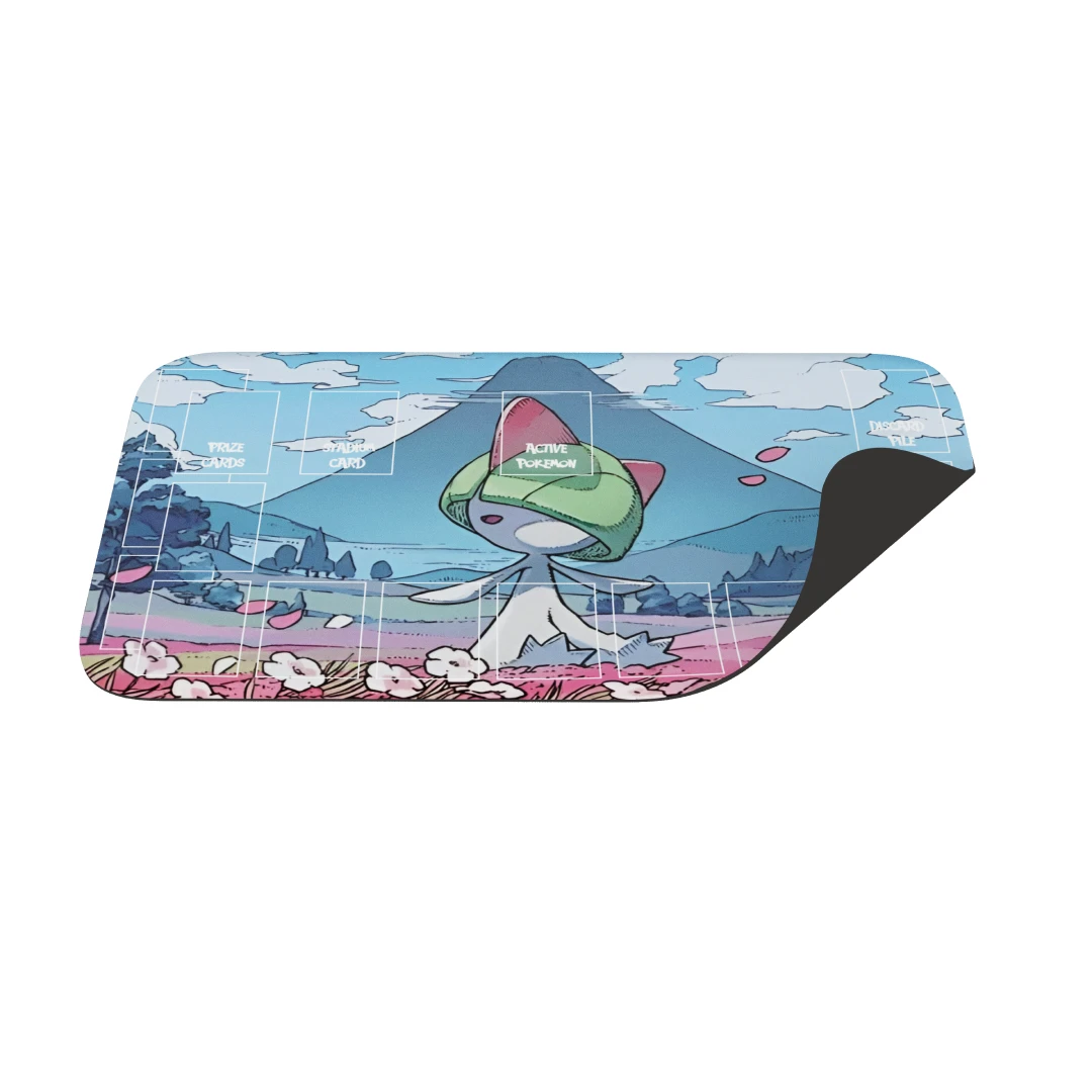 Cartoon character design on a rectangular tray with landscape background