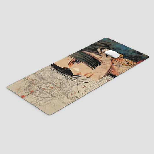 Yoga mat with artistic design on a light gray background