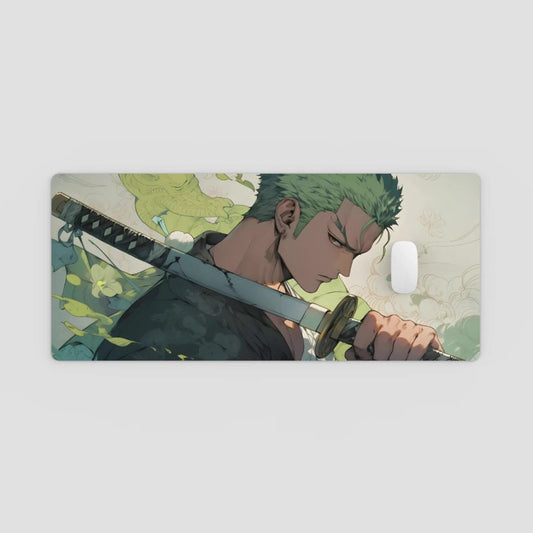 Phone case with anime character holding a sword on a light gray background