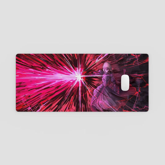 Phone case with a character and pink light effect on a gray background