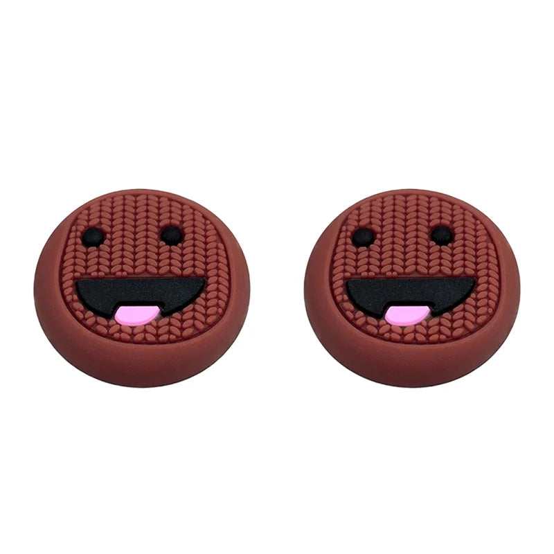 Two brown round objects with smiley face designs on a white background