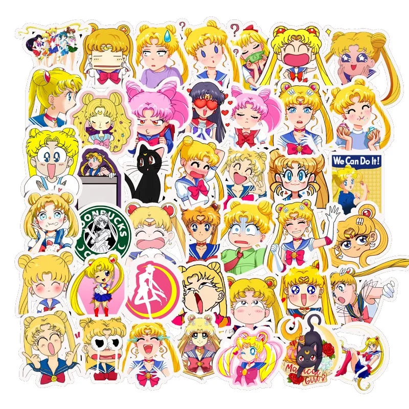 Collection of Sailor Moon stickers on a white background