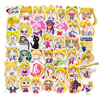 Collection of Sailor Moon stickers on a white background