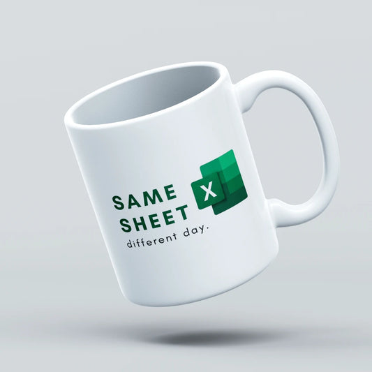 same sheet different day excel mug design