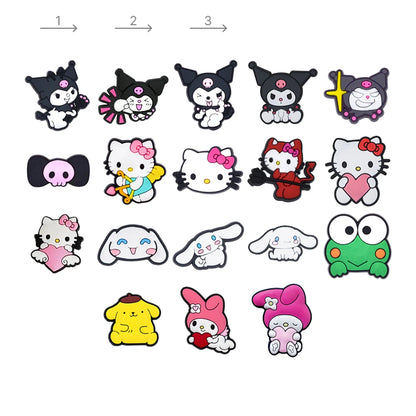 Collection of cartoon character figurines arranged in a grid on a white background
