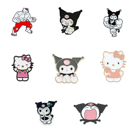 Collection of cartoon character pins on a white background